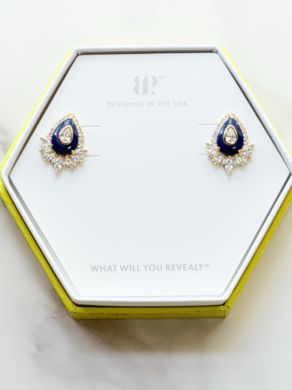 Bomb Party Petal Drops Earrings Lapis Magnesite Gold Plated NWT Coastal Preppy